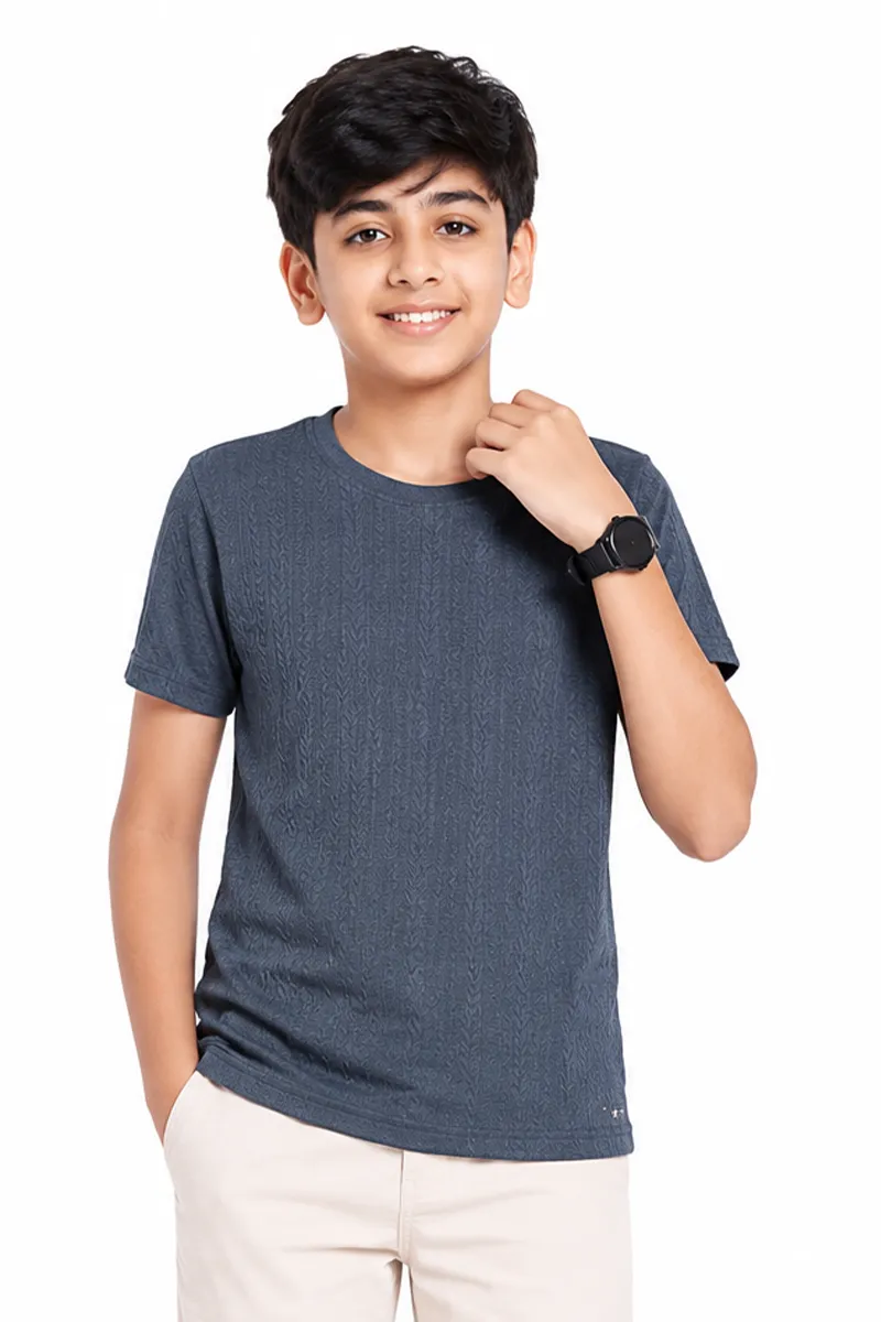 Boy's Cotton Lycra Round Neck T-shirt  02787078YRSDARGRE