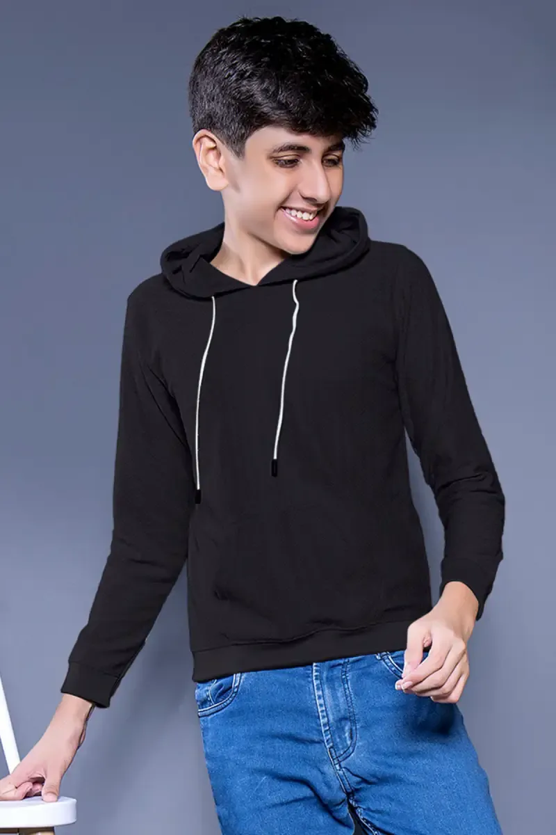 Self Design Cotton Hoodie for Boys 027878BLA34YRS