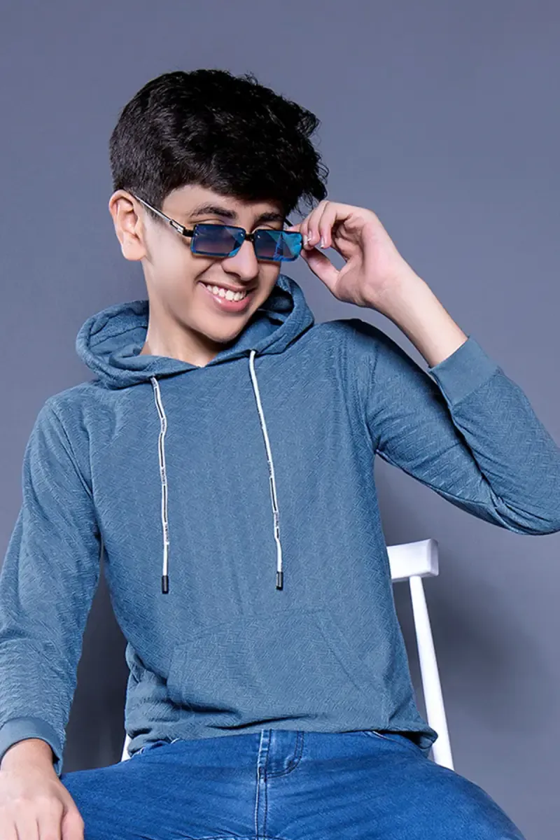 Self Design Cotton Hoodie for Boys