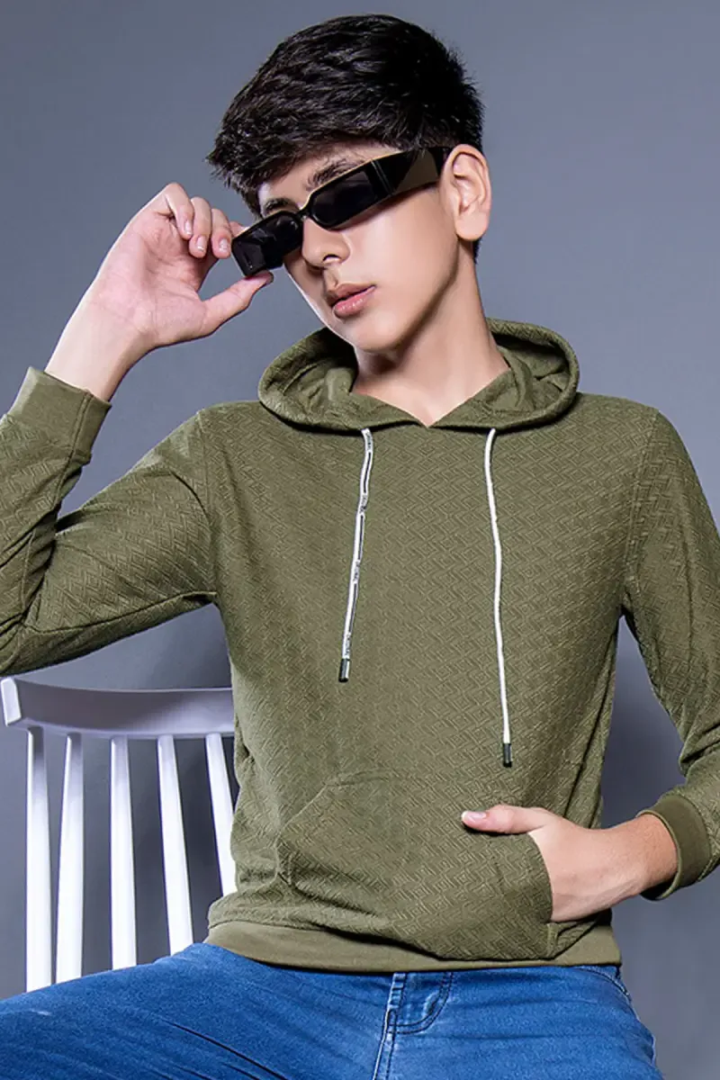 Self Design Cotton Hoodie for Boys