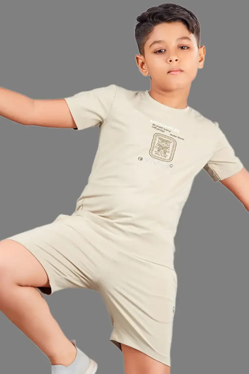Boy's Printed Regular Fit T-shirt with Shorts Set