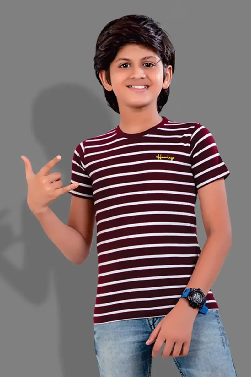 Cotton Striped Round Neck T-shirts for Boys 027994910YRSMAR
