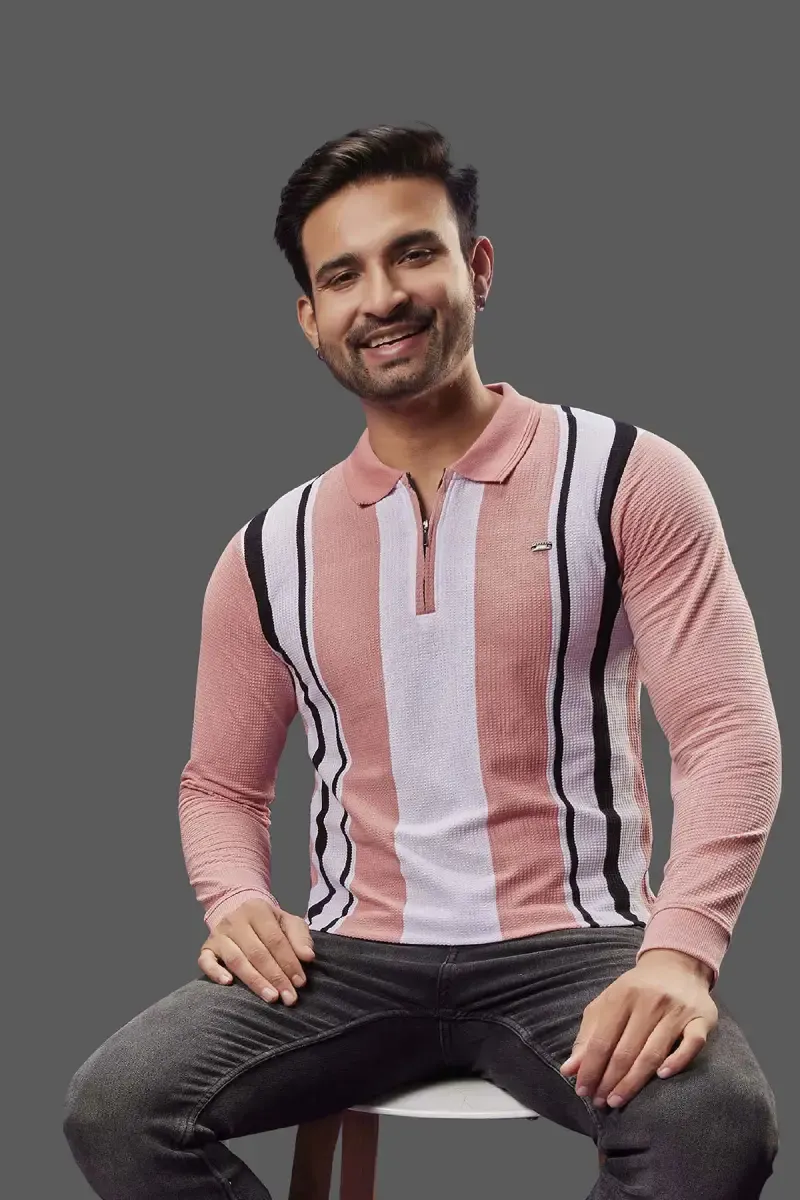 Vertical Striped Full Sleeve T-shirt for Men