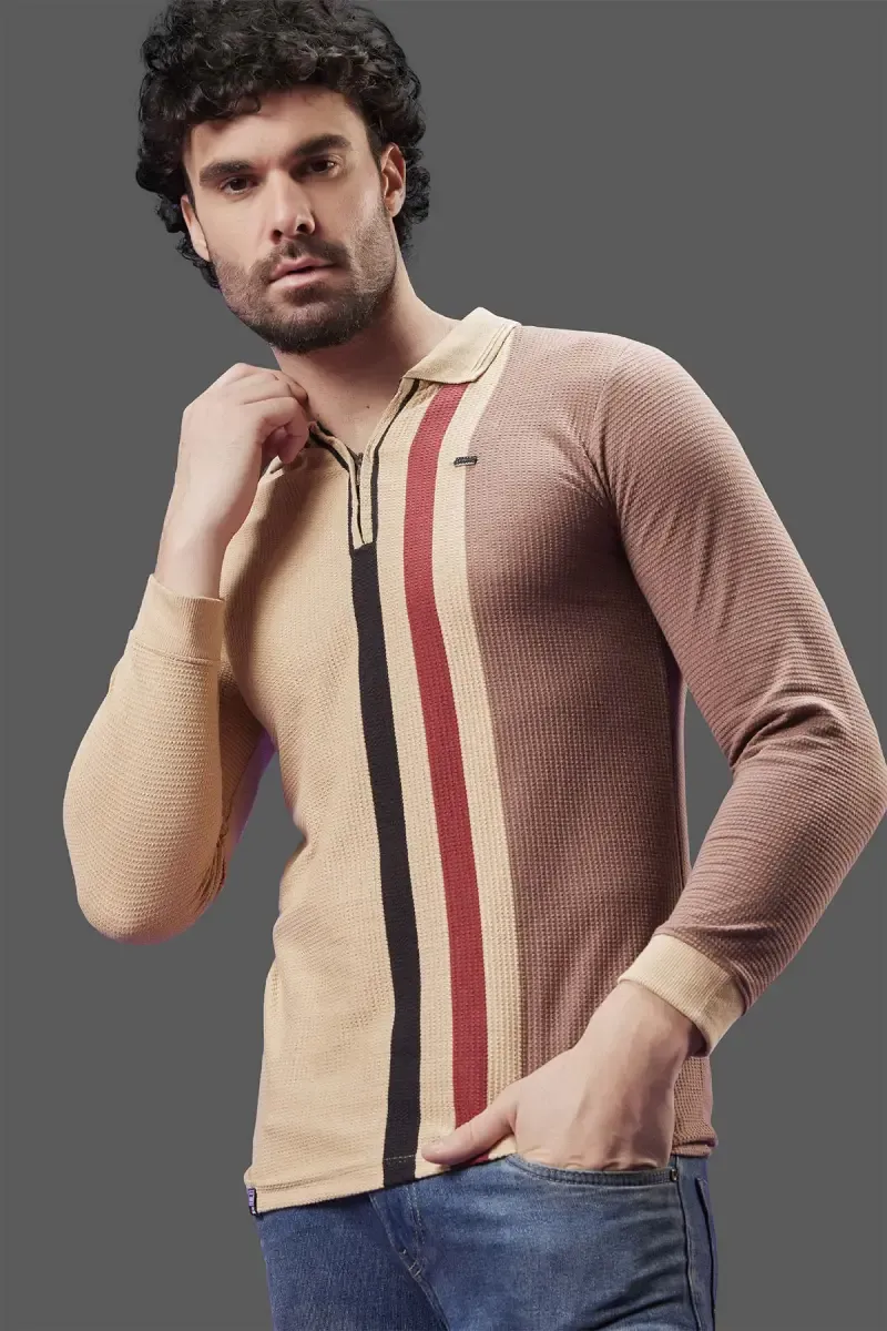 Men's Striped Polo Neck T-shirt 
