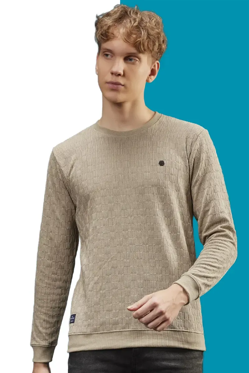 Cotton Blend Self Design Sweatshirts for Men 028115BEI38
