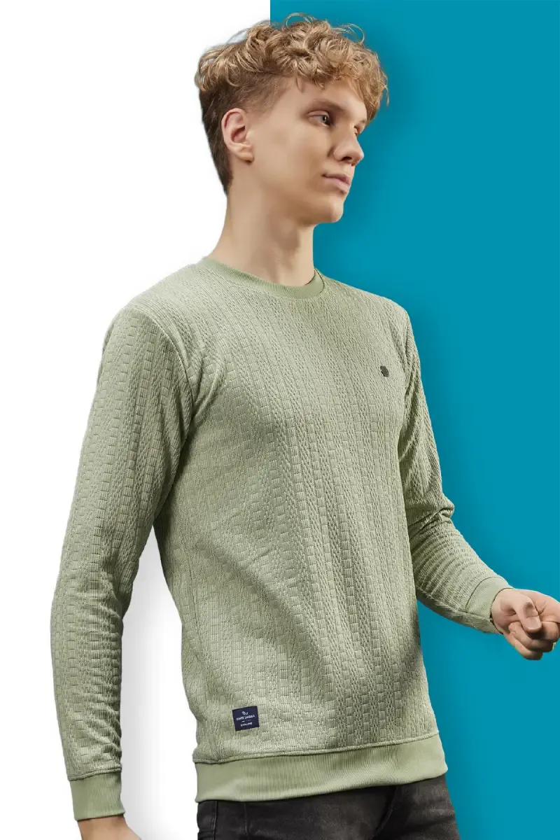 Cotton Blend Self Design Sweatshirts for Men 028115GRE422