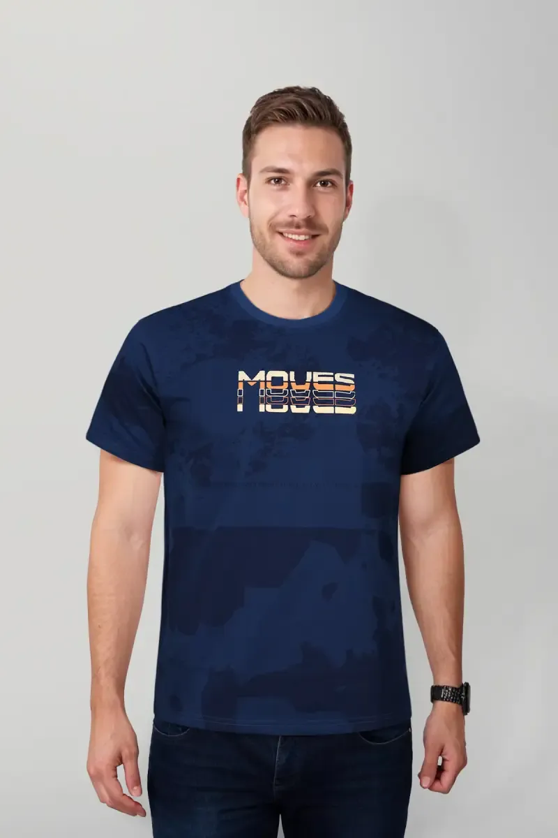 Men's Cotton Printed Casual T-shirt 028121MNAVBLU