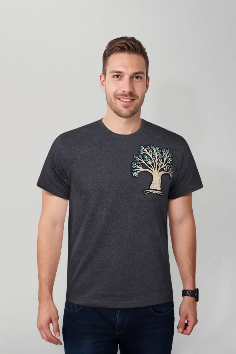 Men's Solid Casual T-shirt with Patchwork 028125XLANTMEL