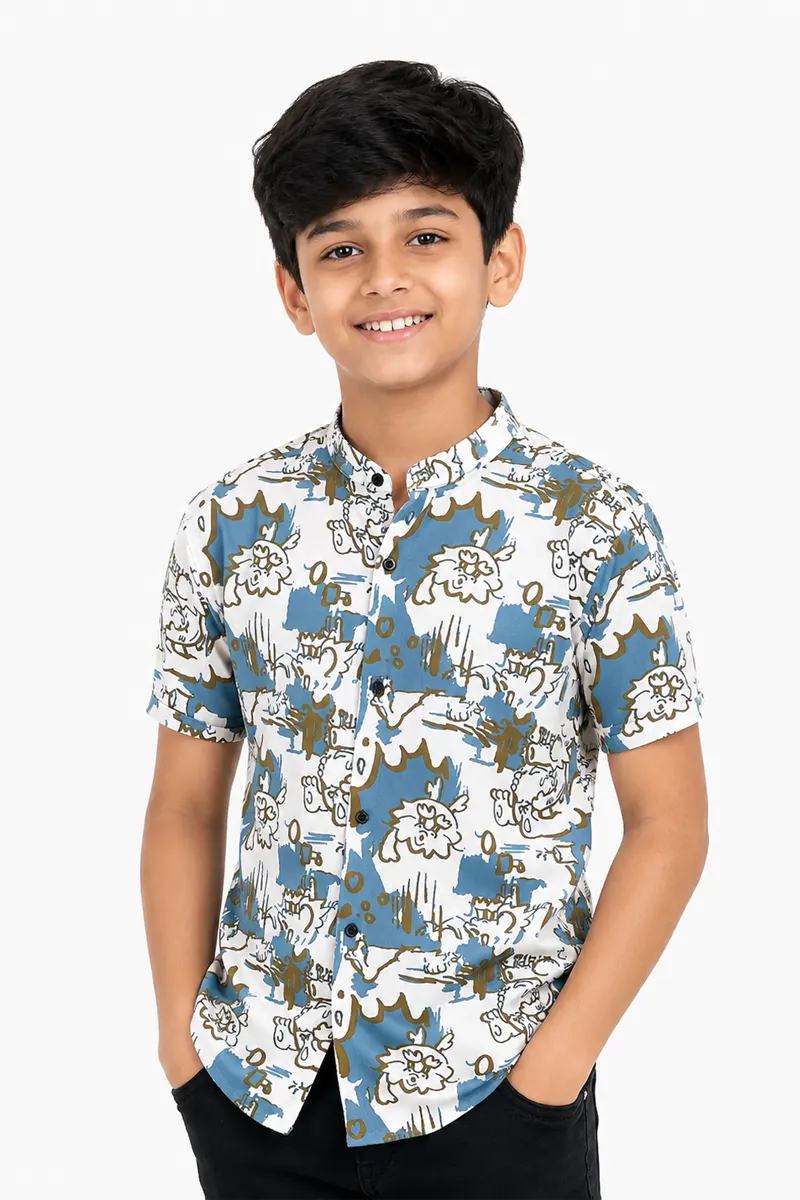 Polycotton Printed Shirt for Boy 028158BLU910YRS