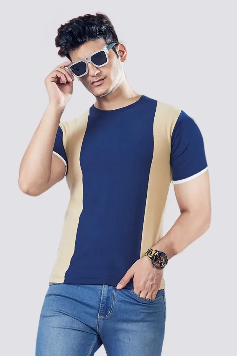 Cotton Striped T-shirt for Men 028210XLNAVBLU
