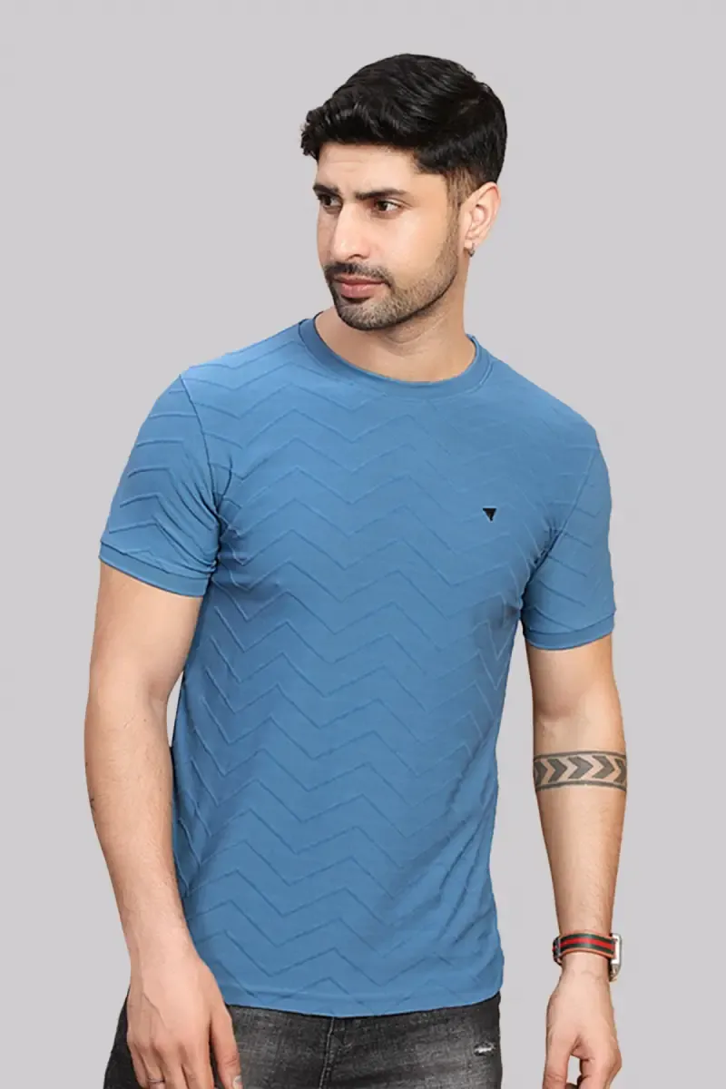 Self Design Round Neck T-shirt for Men