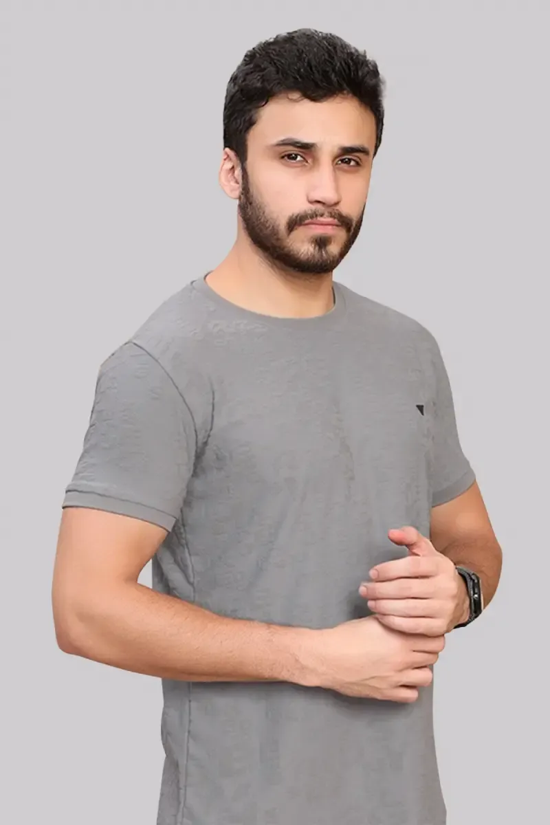 Self Design Round Neck T-shirt for Men 02822140GRE