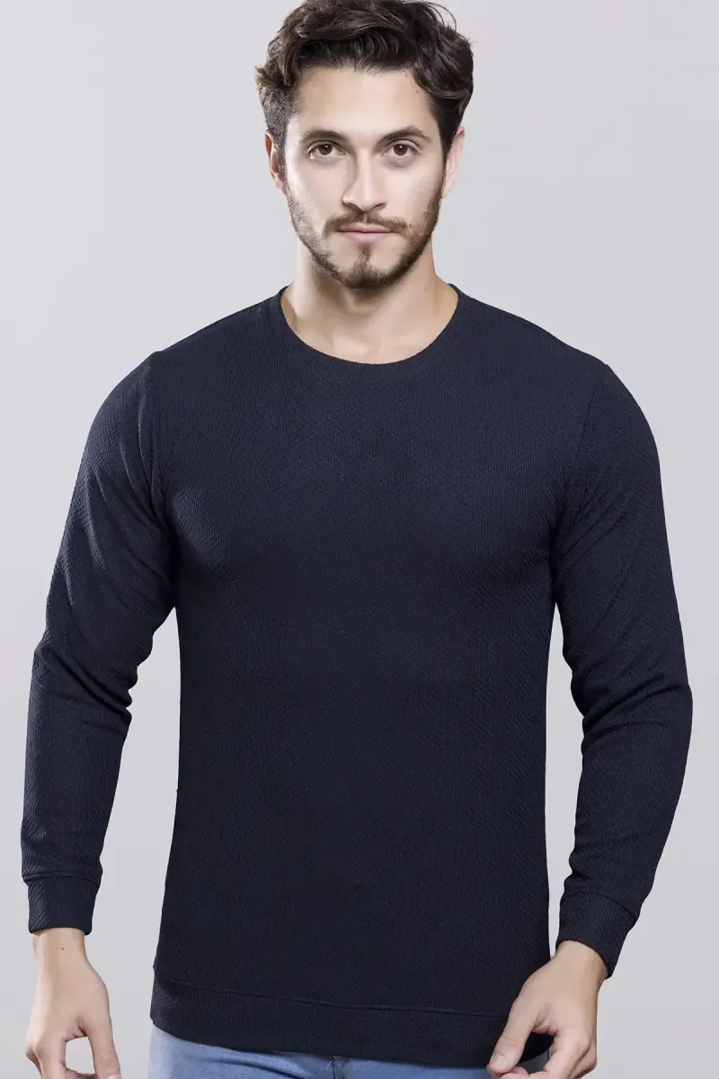 Cotton Regular Fit Sweatshirt for Men 028223NAVBLUL