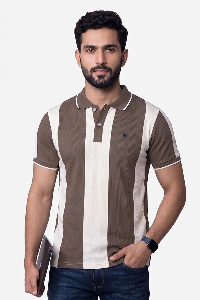 Men's Polo Neck Striped T-shirt 02822646BRO