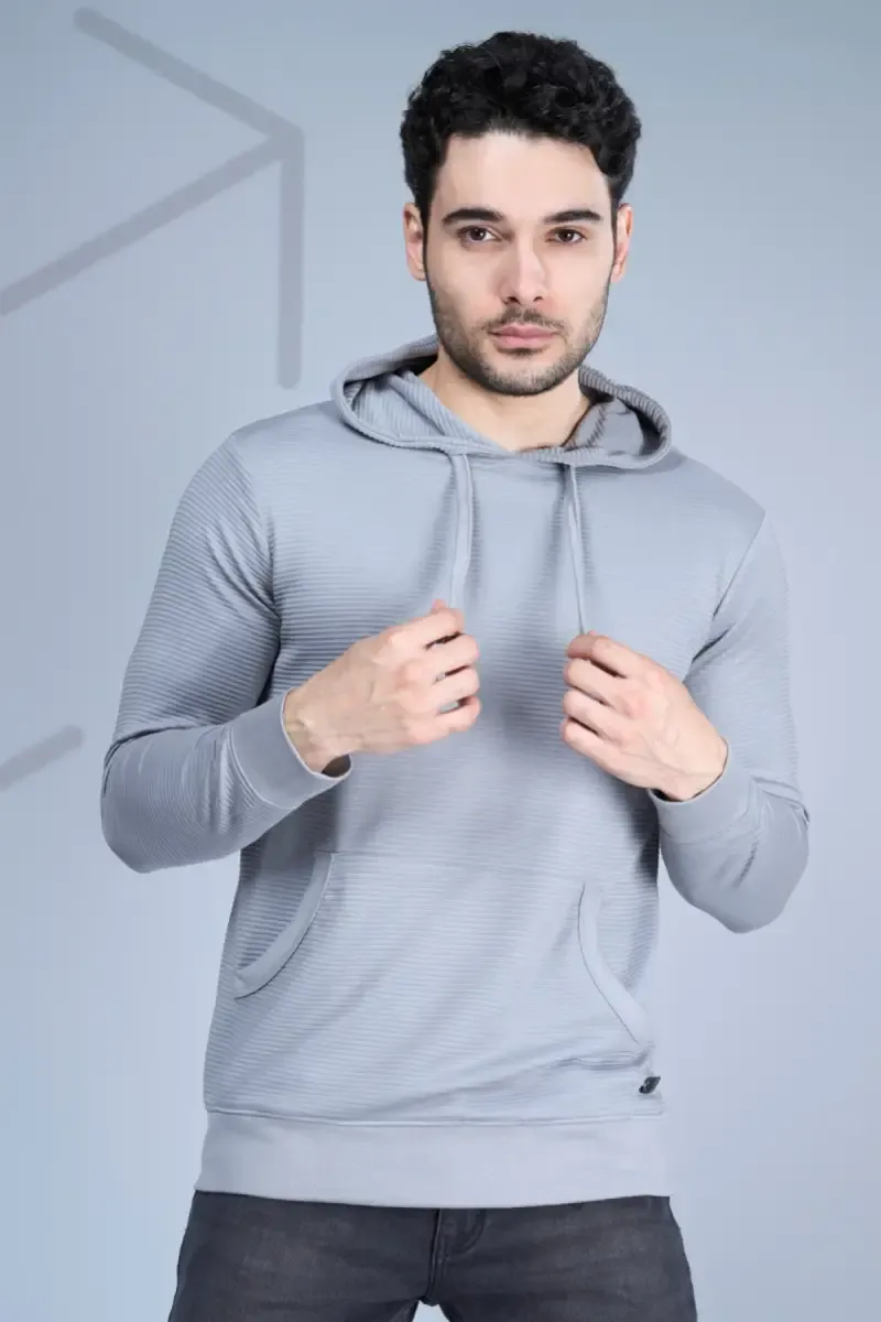 Men's Textured Self Designed Hoodies 028258GRE44