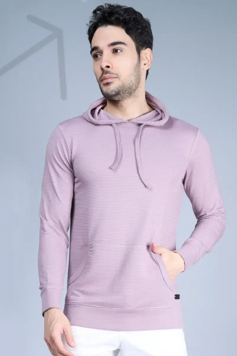 Men's Textured Self Designed Hoodies 028258PUR44