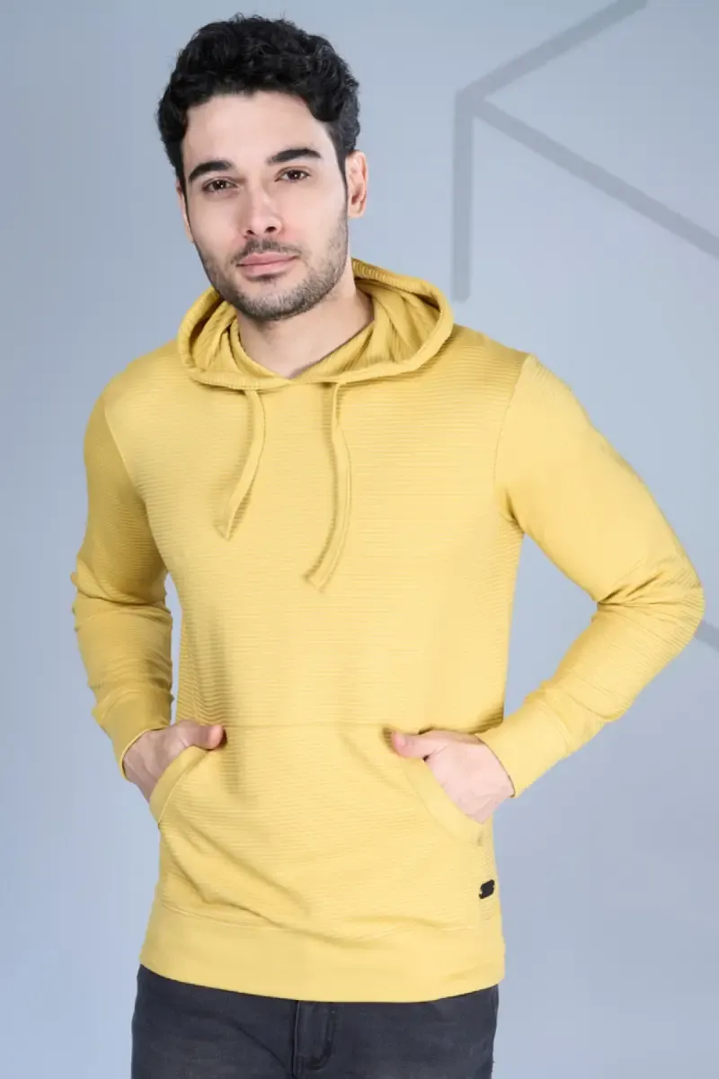 Men's Textured Self Designed Hoodies 028258YEL44