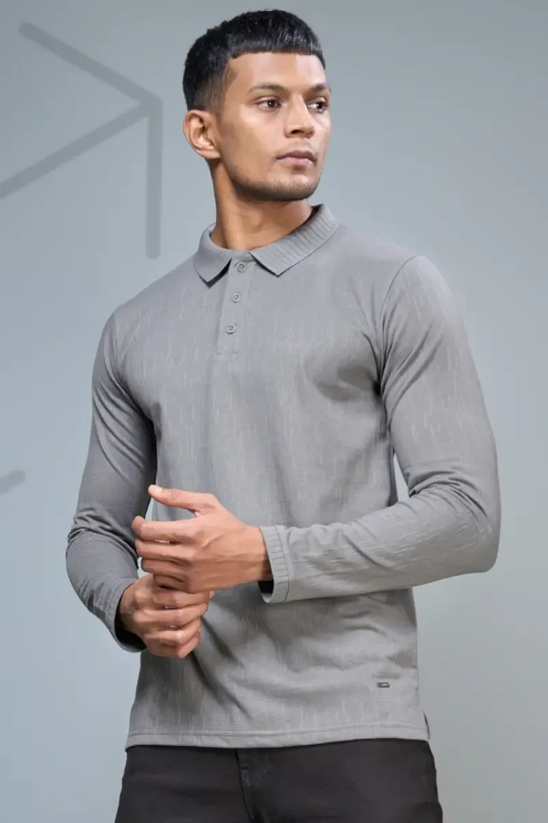 Men's Cotton Self Designed Polo Neck T-shirt 02826544CHA