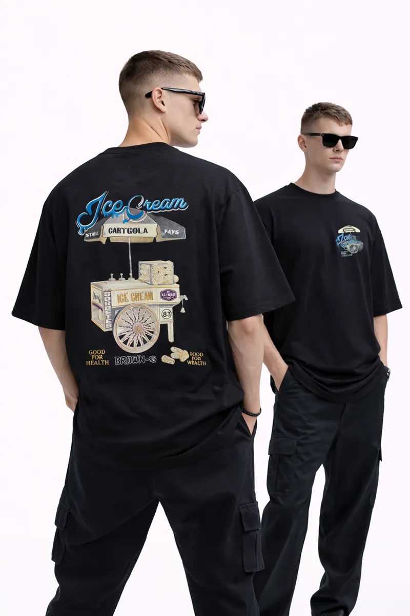 Drop Shoulder Printed T-shirt for Men 02830542BLA