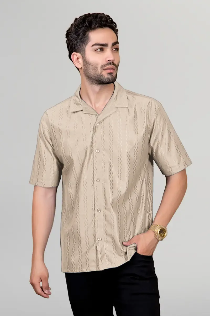 Polyester Striped Shirt for Men 028315BEI36