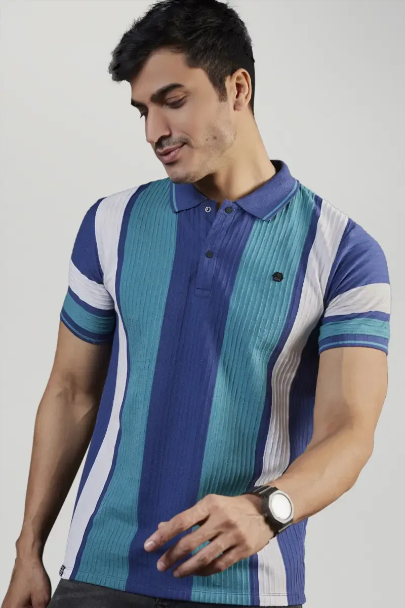 Striped Polo Neck T-shirt for Men