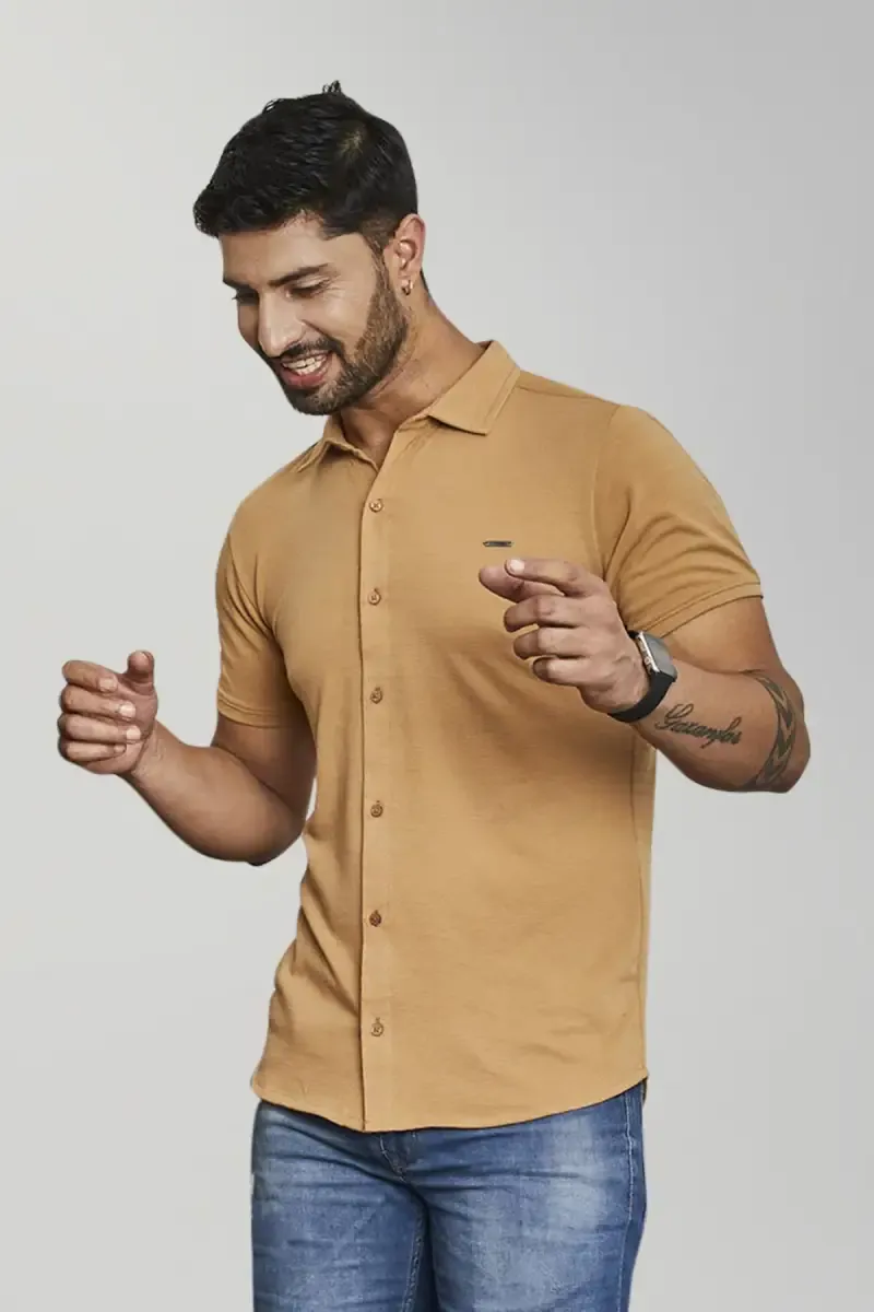 Cotton Blend Self designed Casual Shirt for Men 028405BRO38