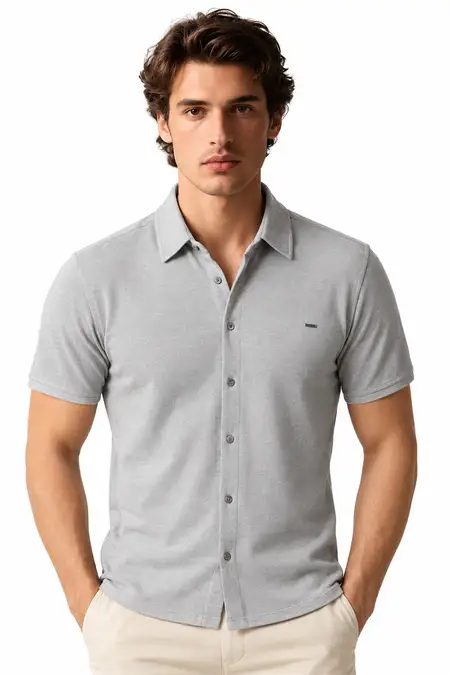 Cotton Blend Self designed Casual Shirt for Men 028405GRE36