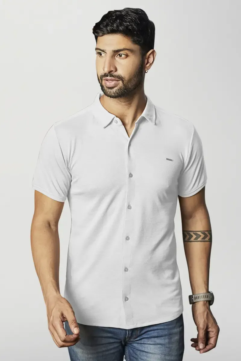 Cotton Blend Self designed Casual Shirt for Men 028405WHI36