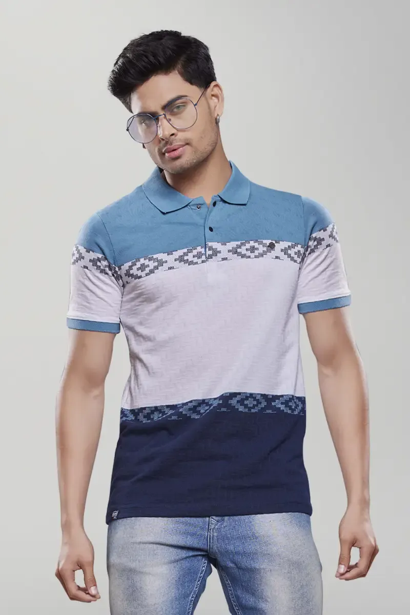 Men's Cotton Blend Polo Neck T-shirt  02840936BLU