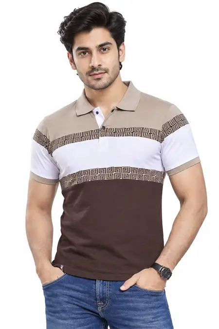 Men's Polo Neck Color Block T-shirt