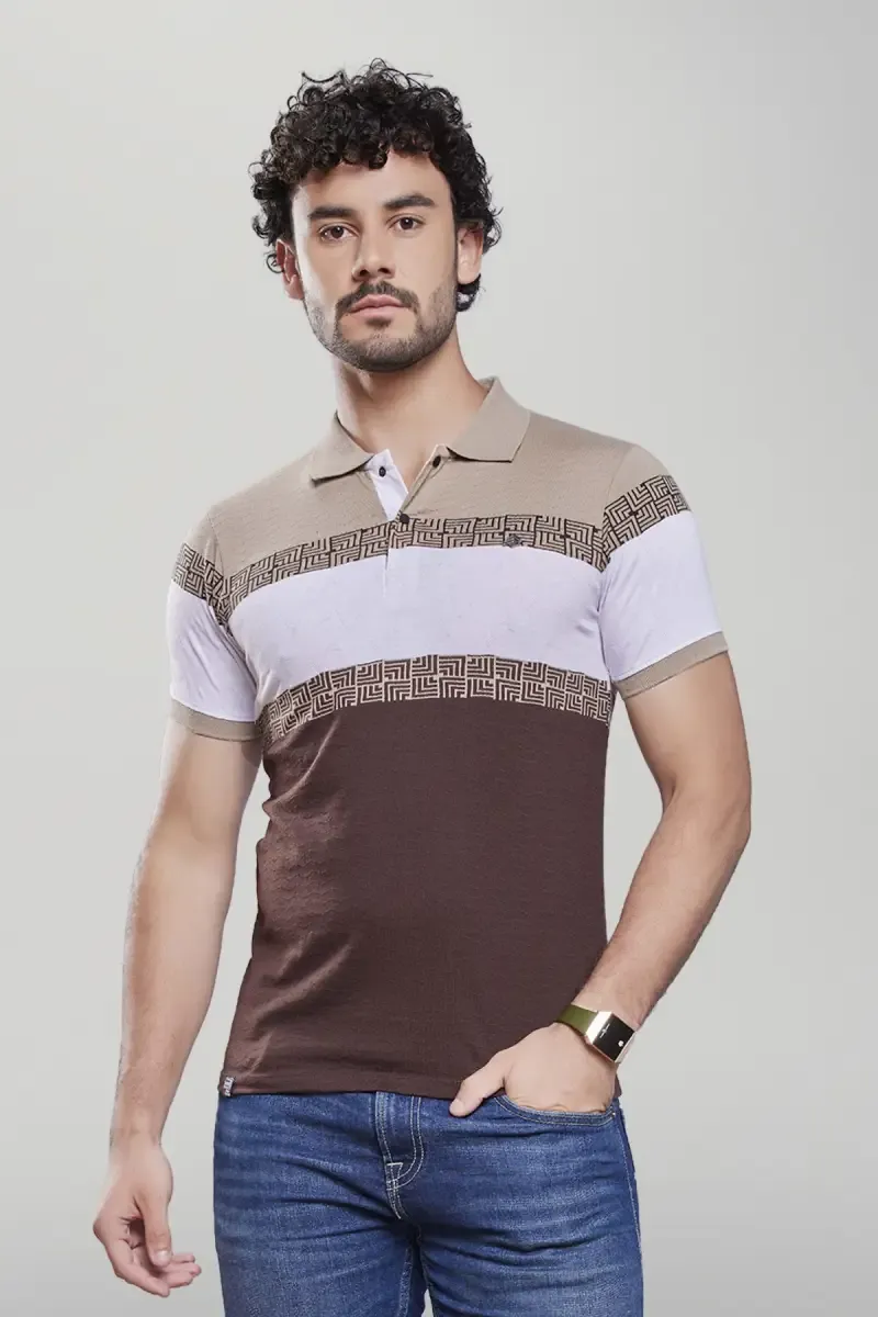Men's Polo Neck Color Block T-shirt
