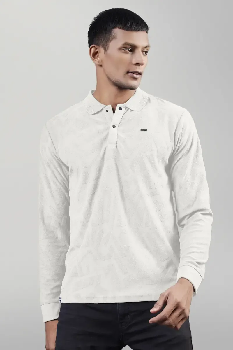 Self Design Polo Neck T-shirt for Men 02843436OFFWHI