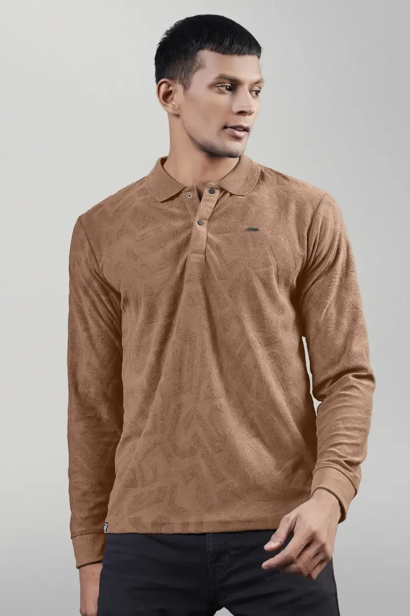 Self Design Polo Neck T-shirt for Men 02843440BRO