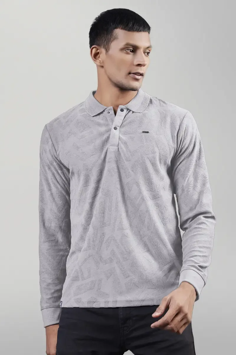 Self Design Polo Neck T-shirt for Men 02843442GRE