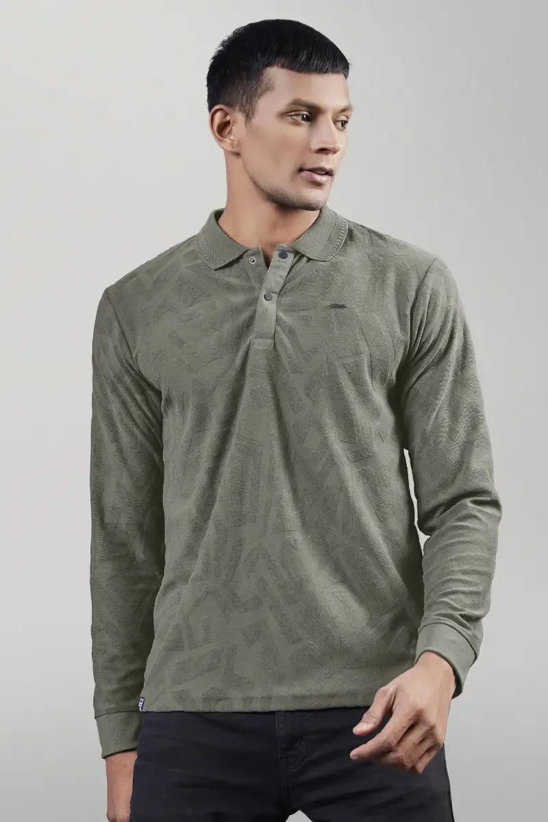 Self Design Polo Neck T-shirt for Men 02843442OLI