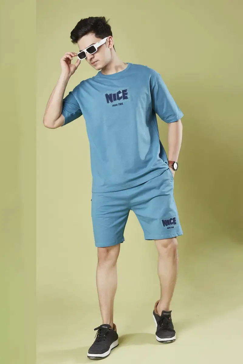 Men's Cotton Embroidered Co-Ord Set 028452BLUS