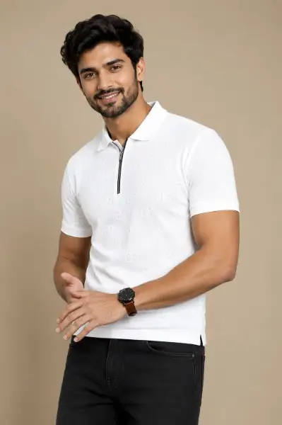 Men's Cotton Self Designed Polo T-shirt
