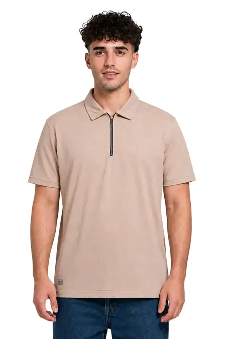 Men's Cotton Self Designed Polo T-shirt 02845644BEI