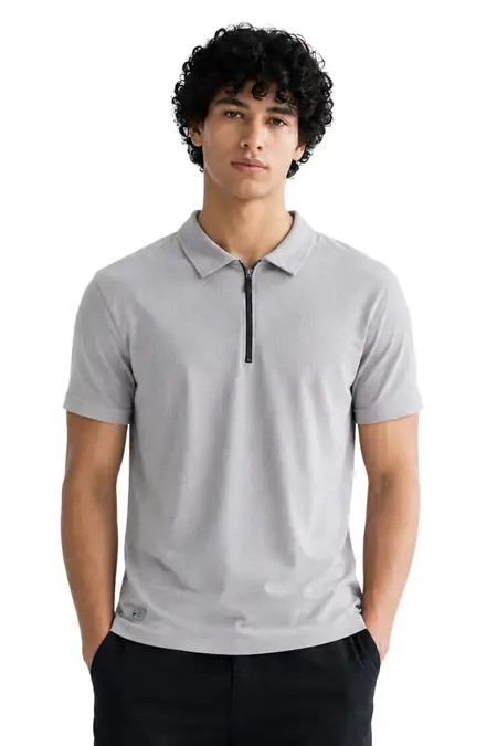 Men's Cotton Self Designed Polo T-shirt 02845644GRE2