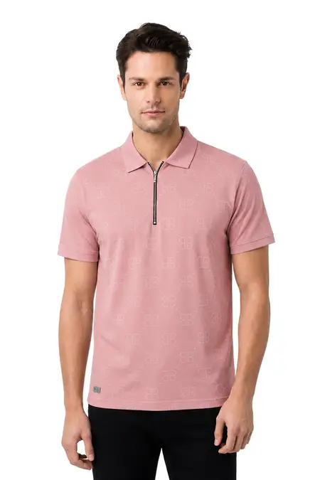 Men's Cotton Self Designed Polo T-shirt 02845644PIN