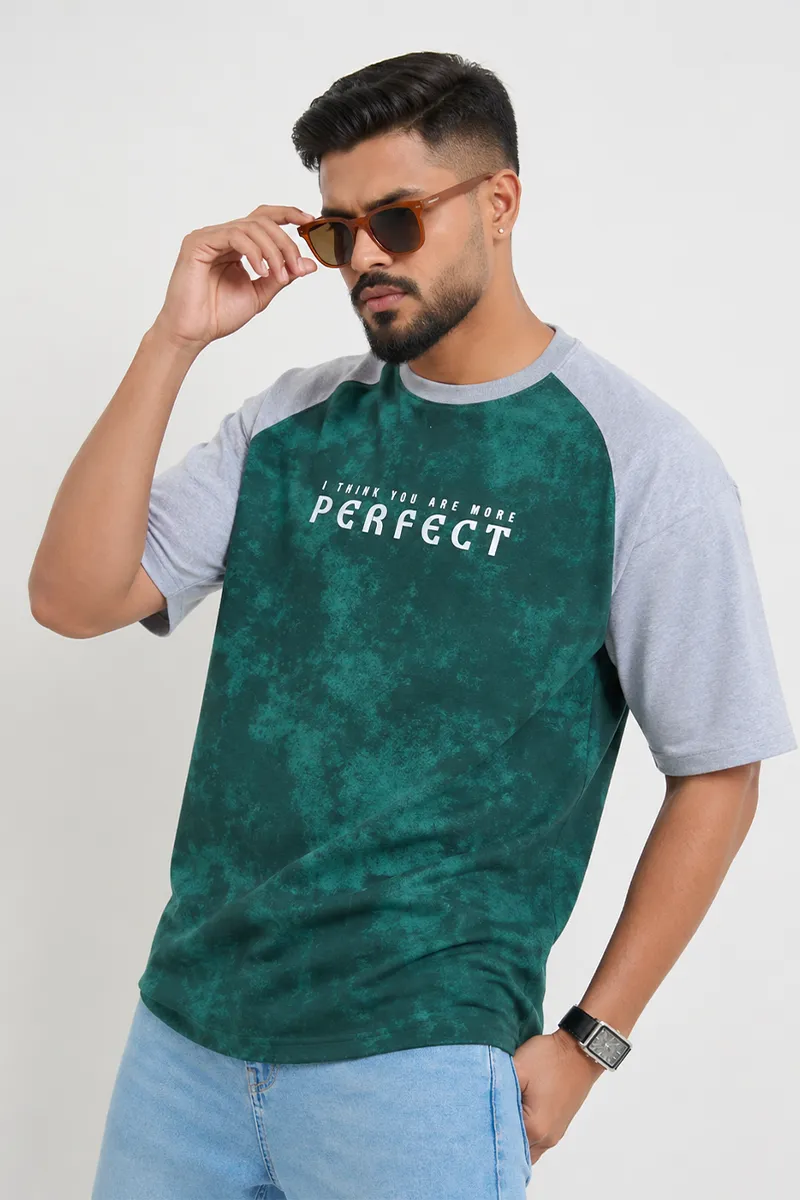 Men's Tie & Dye Oversized T-shirt with Embossed Print 028464SGRE