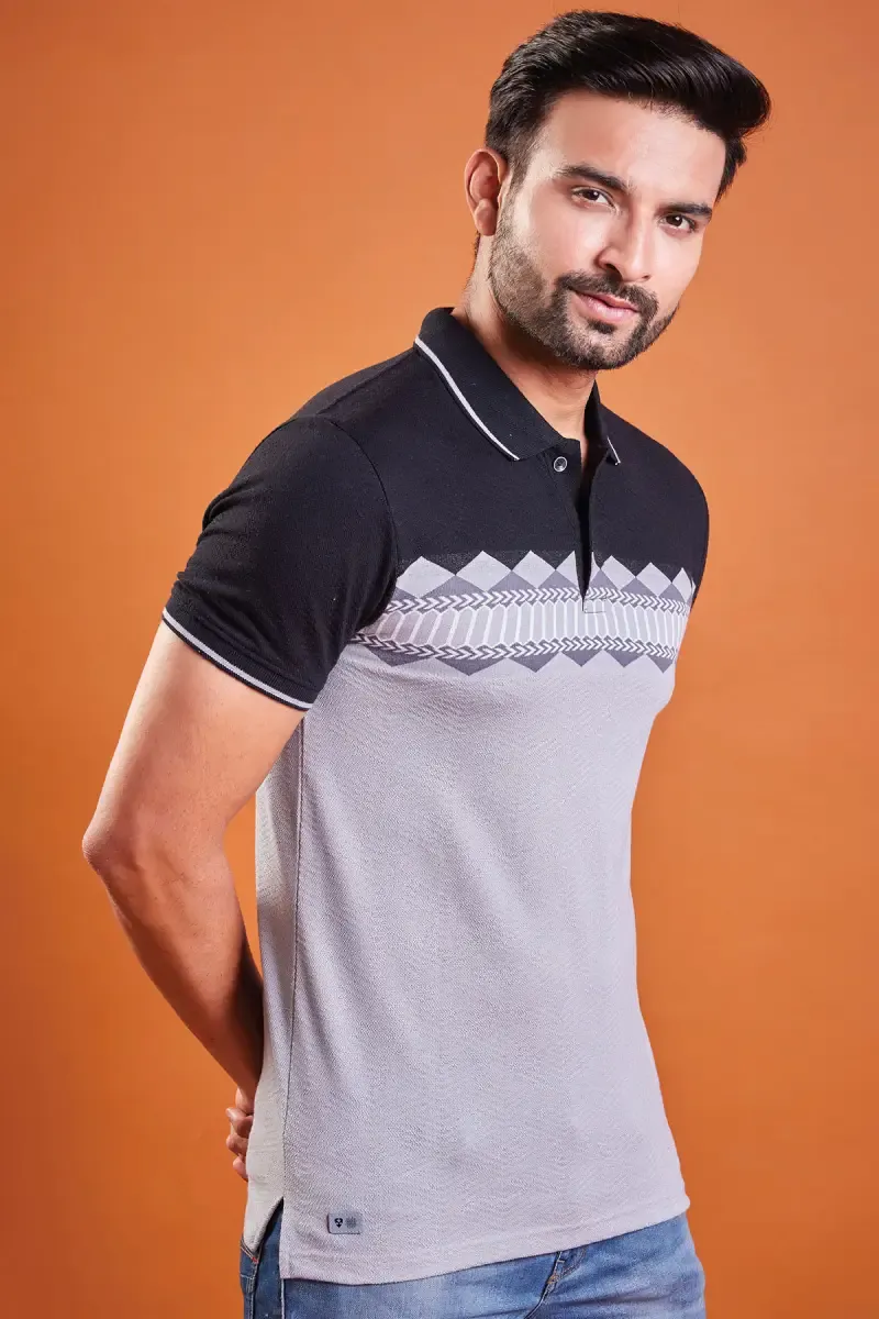 Men's Cotton Printed Polo T-shirt 02847044BLA