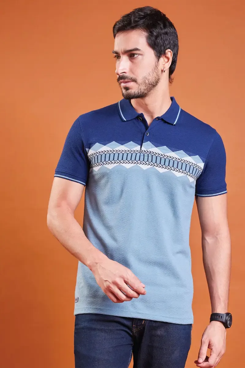 Men's Cotton Printed Polo T-shirt 02847044ROYBLU