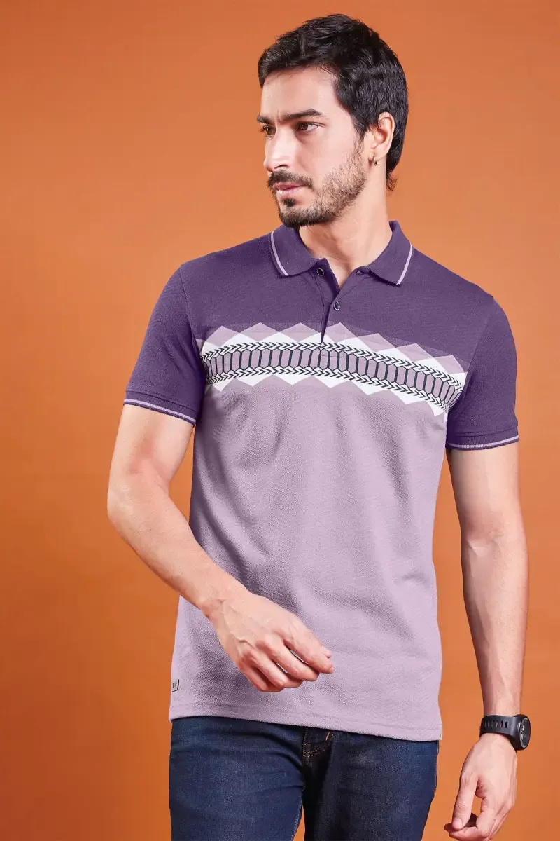 Men's Cotton Printed Polo T-shirt 02847044VIO