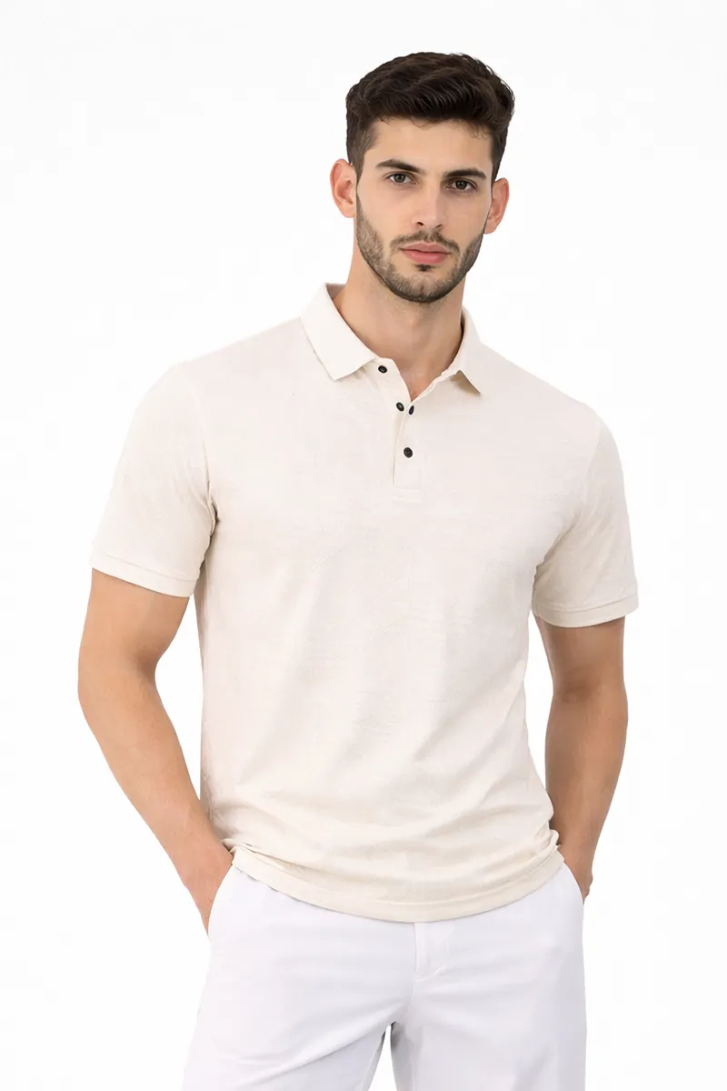 Men's Cotton Self Designed Polo T-shirt