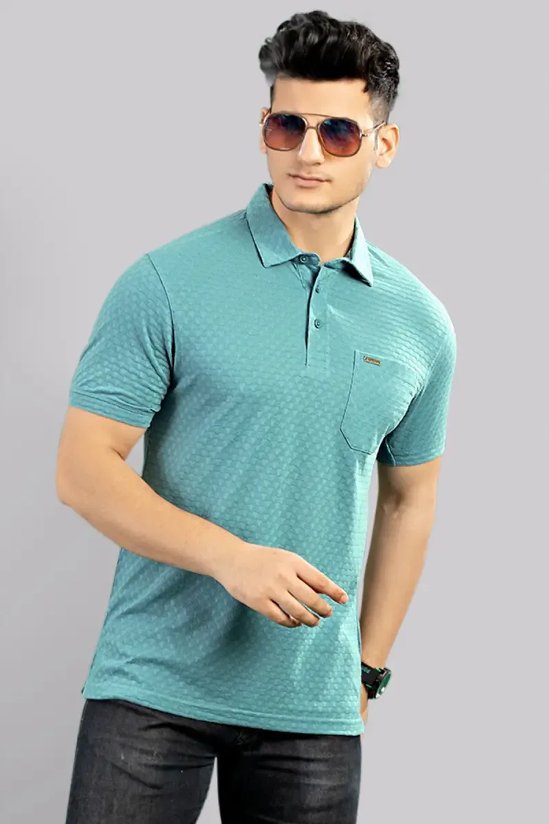 Men's Cotton Polo Neck T-shirt 028551LBLU