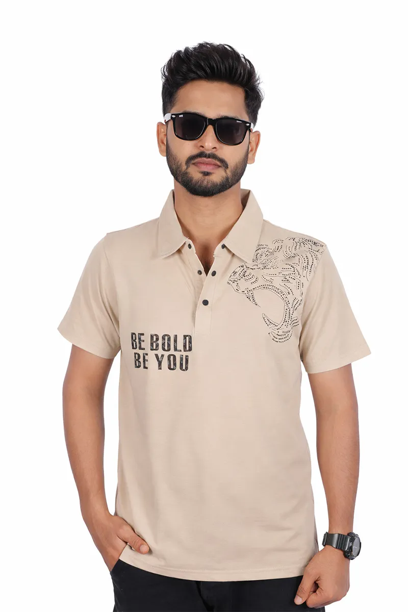 Cotton Printed Polo Neck T-shirt for Men