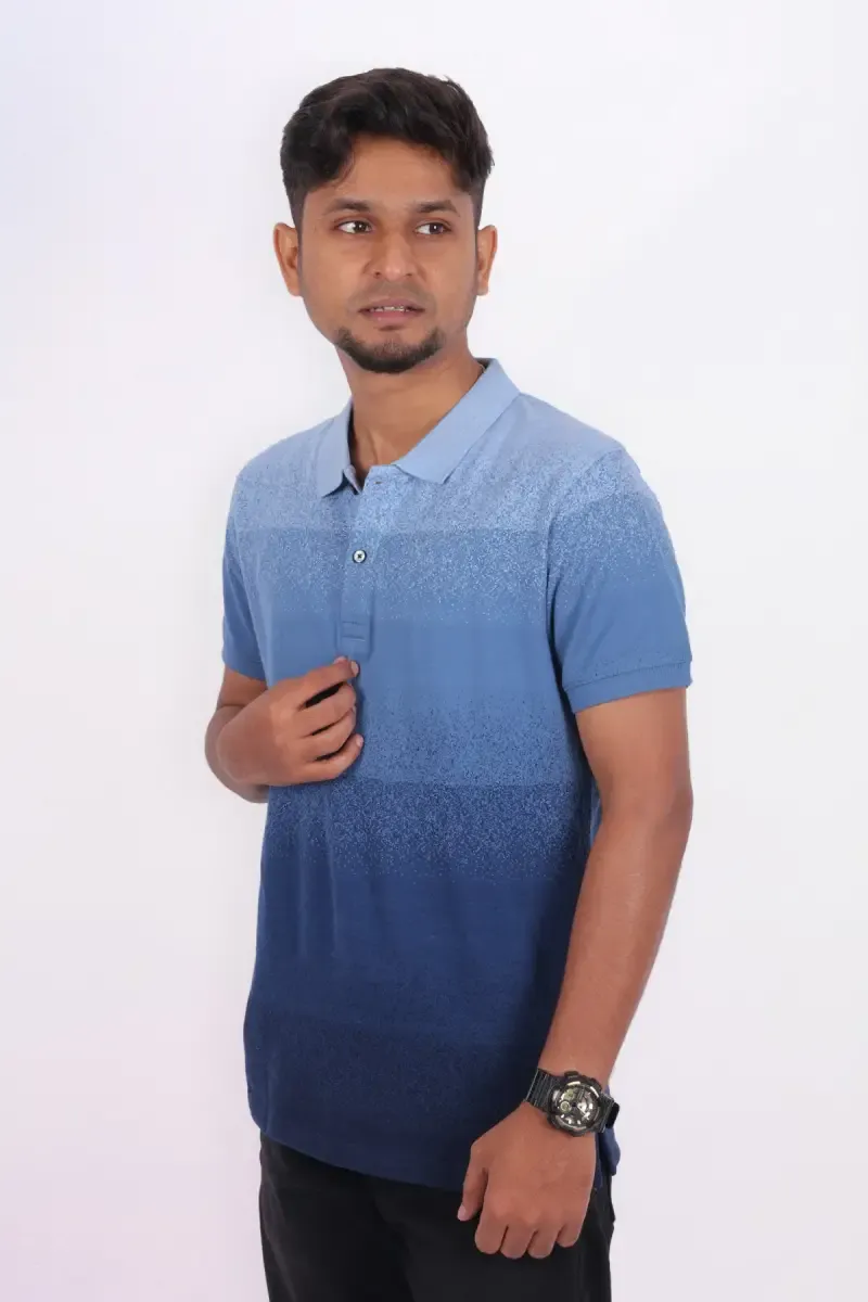 Men's Cotton Polo T-shirt with Ombre Pattern