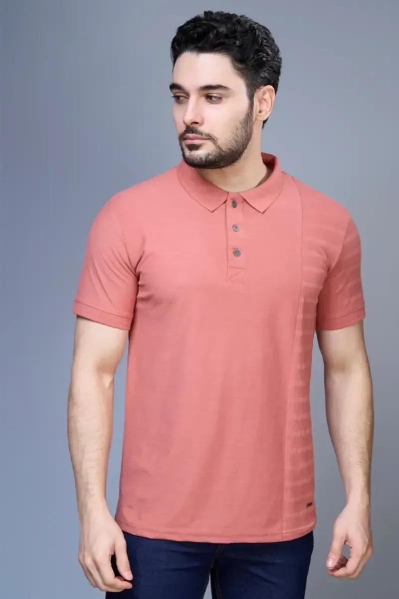 Men's Cotton Self Designed Polo T-shirt 02878044COR