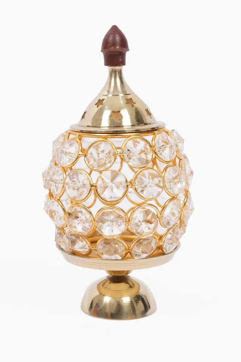 Brass & Crystal Akhand Diya / Vilakku - 14 Cm
